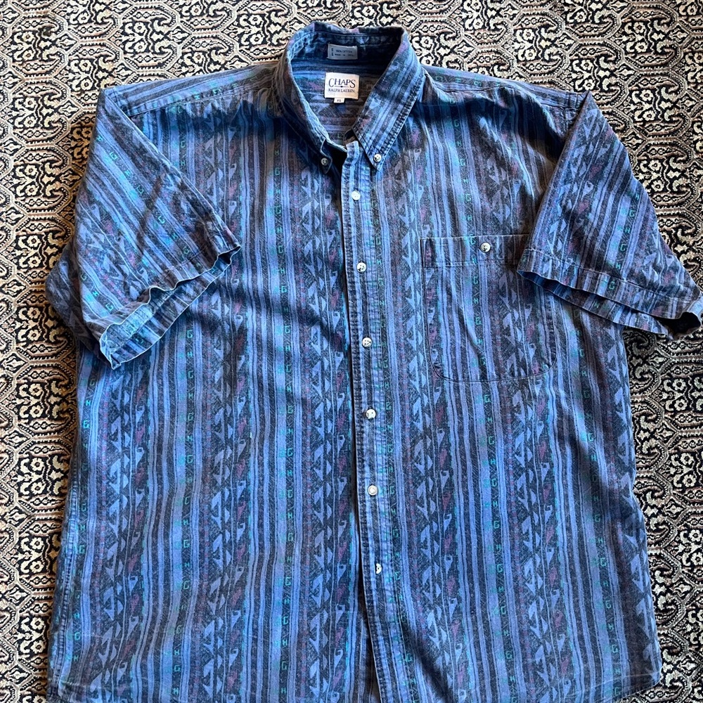 Vintage Chaps Men's Blue Patterned Shirt